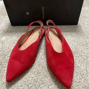 Halogen red sling back pointed toe flats with box